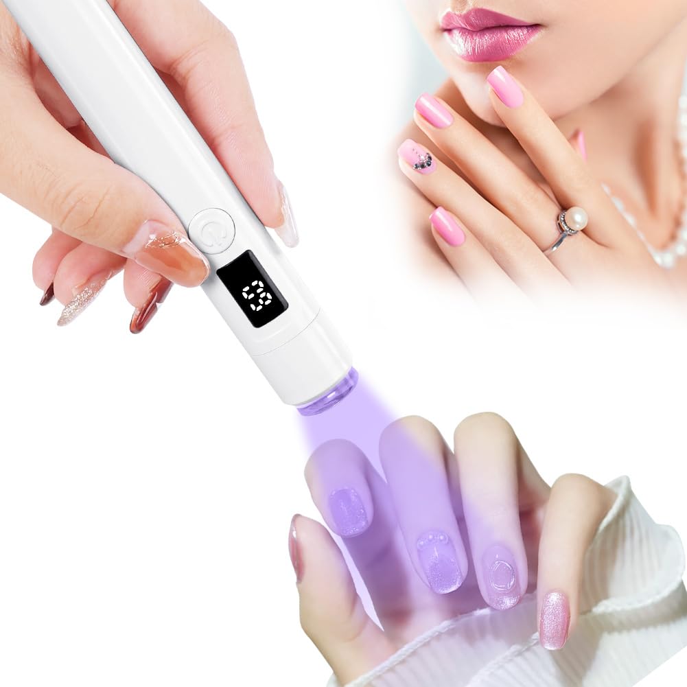 URAQT Handheld UV Nail Lamp, Small UV Lamps for Gel Nails, Rechargeable USB Nail Dryer Light with LED Screen and 45s 60s Timer, Portable Led Nail Flashlight, Gift for Women Nail Art