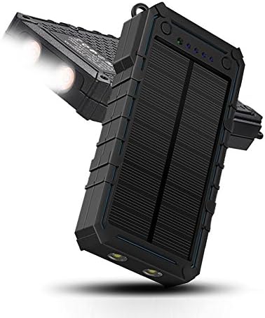 15600mAh Zenos Solar Charger Premium Quality Waterproof Power Bank Sunpower Portable Phone Charger External Battery Pack with LED Flashlight 2-Port Dual USB 2,1A Max Output Backup for Outdoors (Blue)