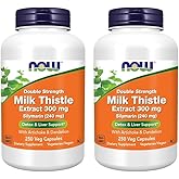 NOW Foods Supplements, Silymarin Milk Thistle Extract 300 mg with Artichoke and Dandelion, Double Strength, Supports Liver Function*, 250 Veg Capsules (Pack of 2)