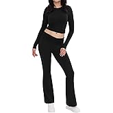 ZOOSIXX Women's 2 Piece Pajama Set Lounge Sets Crop Top Flare Leggings Soft Matching Outfits for Women