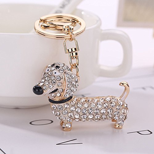 Stock Show 1Pc Lovely Dachshund Dog Diamond Bowknot Engraved Collar Charm Id Tags Crystal Keychains Keyrings For Pet Collar Accessory Car Women Alloy Purse Bag Key Chain Ring Holder