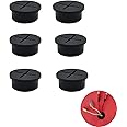 6 Pcs Cable Cord Grommet 1 Inch Flexible Wire Rubber Grommets Flexible Silicone Cable Cord Grommet Desk Grommet for TV Console and Other Furnitures Cover Cable Pass Through Management (Black)