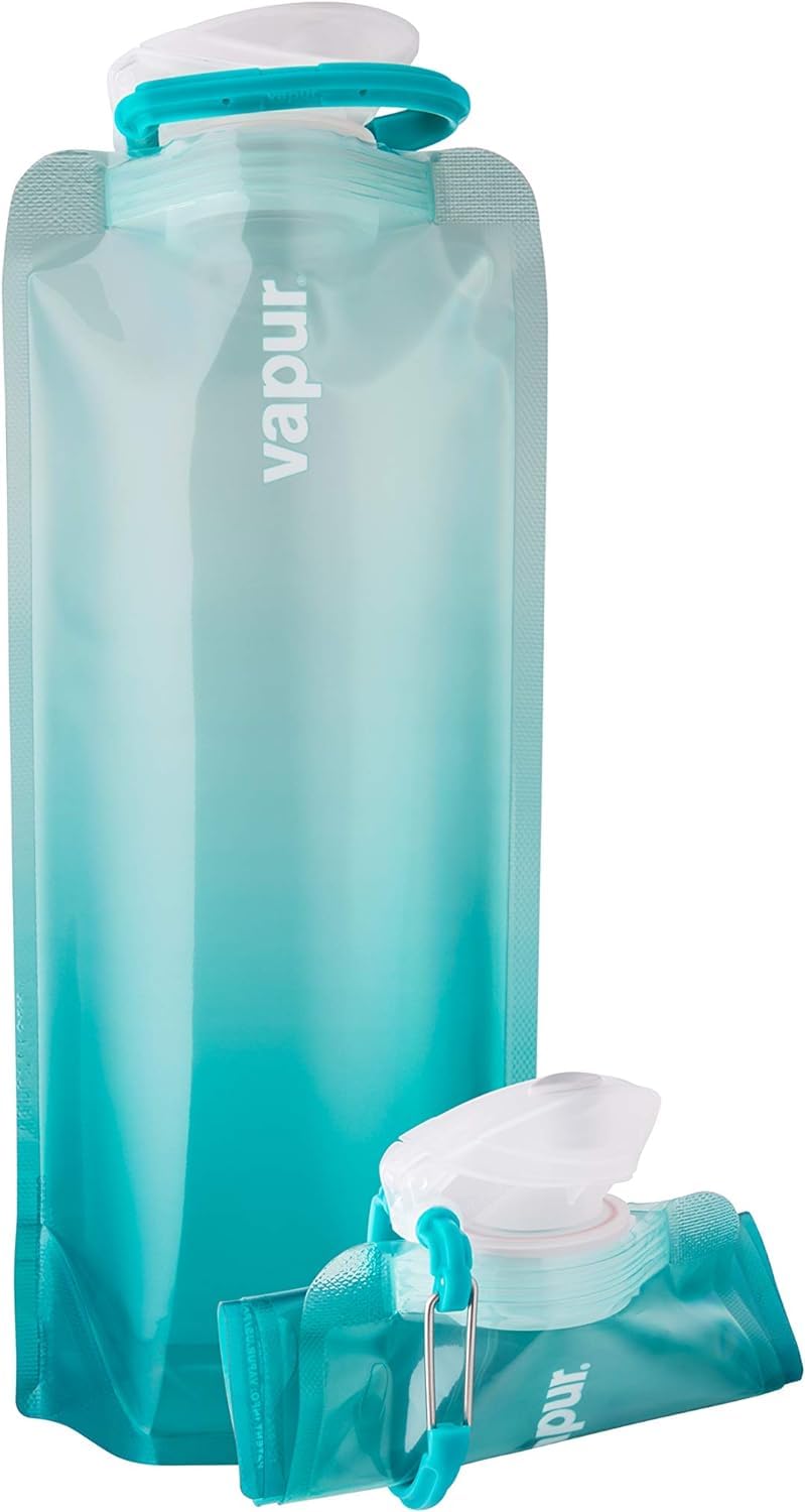 Photo 1 of Vapur Flexible, Collapsible Wide Mouth Anti-Bottle with Detachable Carabiner, 34 Ounce, Malibu Teal, Pack of 1