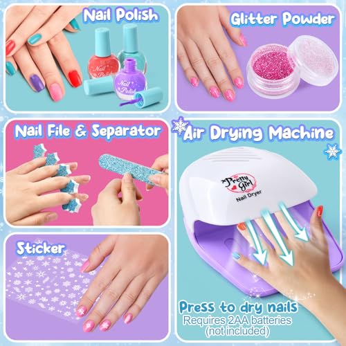 G.C ELSA Spielzeug Geschenke für Mädchen 4 5 6 7 8 Jahre, Kinderschminke Set mit Nageltrockner Peel-Off Nagellack Glitzer Tattoo, Eiskönigin Schminkkoffer Nagelstudio Rollenspiel Spielzeug Mädchen thumbnail 3