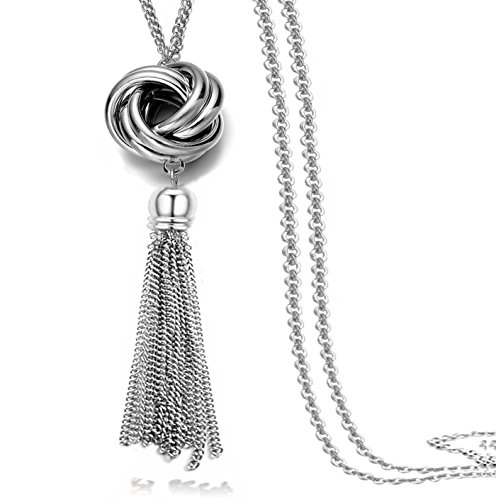 Perfect 4U Multi Link Tassel End Statement Y Necklace Knot Snake Chain Neck Pendant for Lady