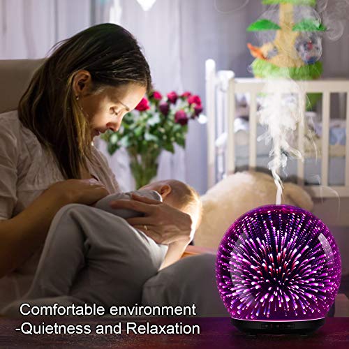 Essential Oil Diffuser, 3D Glass 200ml Galaxy Ultrasonic Aromatherapy Oils Humidifier with 7 Colors Lights, Waterless Auto Shut Off Function