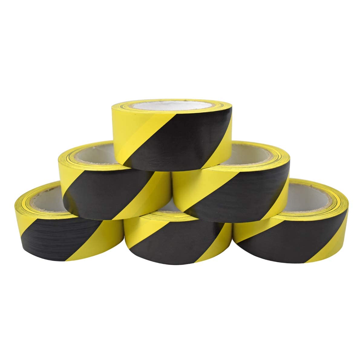 Globe Packaging Black & Yellow Hazard Warning Tape (48mm x 33m) - Safety & Social Distancing Barrier Duct Tape with Extra Strong Adhesive (6 Rolls)