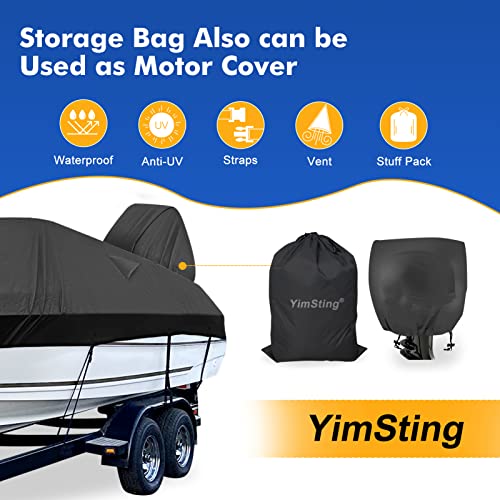 YimSting 1200D Waterproof Boat Cover - Fits 16' to 18.5' ft Bass, V-Hull, Tri-Hull, Fish & Ski, Runabout Bowrider Boats - Heavy Duty Canvas Black