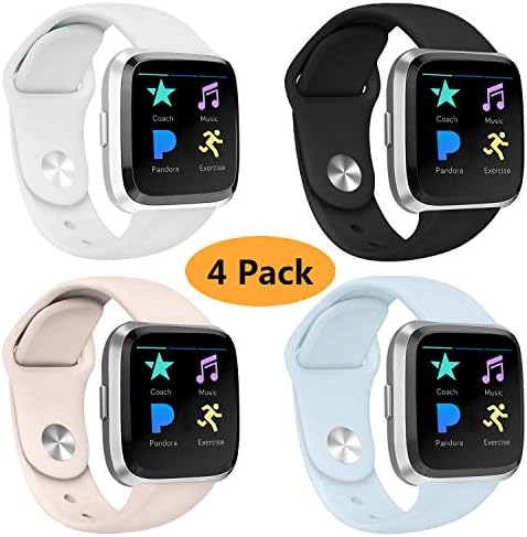 Coperr 4 Packs Bands Compatible with Fitbit Versa/Fitbit Versa Lite for Women and Men, Soft Silicone Sport Strap Replacement Wristband with Ventilation Holes for Fitbit Versa Smart Watch