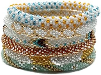 Fairtrade Glass Beaded Nepali Bracelet. 6 Pcs Neutral Color Hip Mix. Premium Quality.