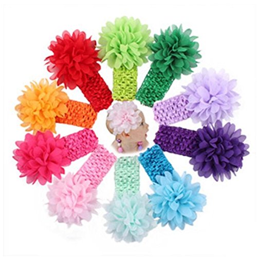 10Pcs/Pack 5.5'' Multicolor Headbands Chiffon Flowers Bow Elastic Headbands Mesh Flower Bow Hair Band For Toddlers Kids Baby Girls Teens