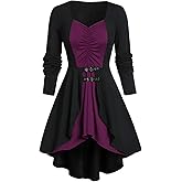 ROSE GAL Rosegal Womens Plus Size Gothic Lace-up Back Two Tone Ruched Grommets Buckle Long Sleeve High Low Hem Tunic T-Shirt