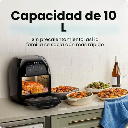 Multifunctional Digital Air Fryer+ Rotisserie, Dehydrator, Convection Oven, 17 Touch Screen Presets Fry, Roast, Dehydrate, Bake, XL 10L Family Size, Auto Shutoff, Large Easy-View Window, Black