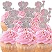 48PCS Double Sided Pink Elephant Cupcake Toppers It Is A Girl Pink Elephant Baby Shower Decoration for Girl Cupcake Picks Birthday Party Supplies