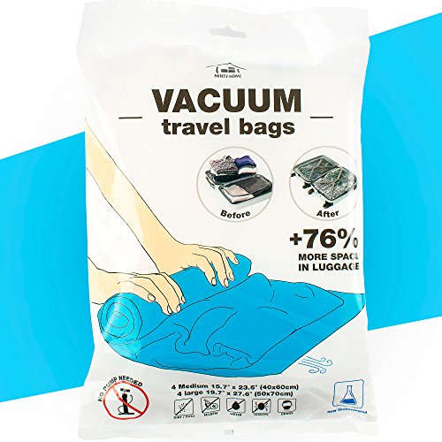 Click Here to See More Images Vacuum Storage Bags - Space Saver Bags - Compression Bags - Space Bag - Travel Vacuum Bags - Rolling Compression - 4 Large 4 Medium - No Vacuum or Pump Needed