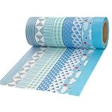 Crafty Rabbit Premium Washi Tape | Blue Set of 8 | Decorative Paper Masking Tape Rolls