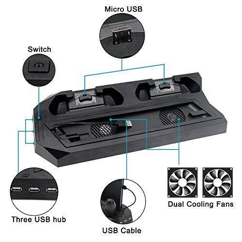 CPPSLEE-PS4-Vertical-Stand-Cooling-Fan-with-Dual-Controller-Charger-Charging-Station-3-HUB-Ports-Multifunctional-PlayStation-4-Access