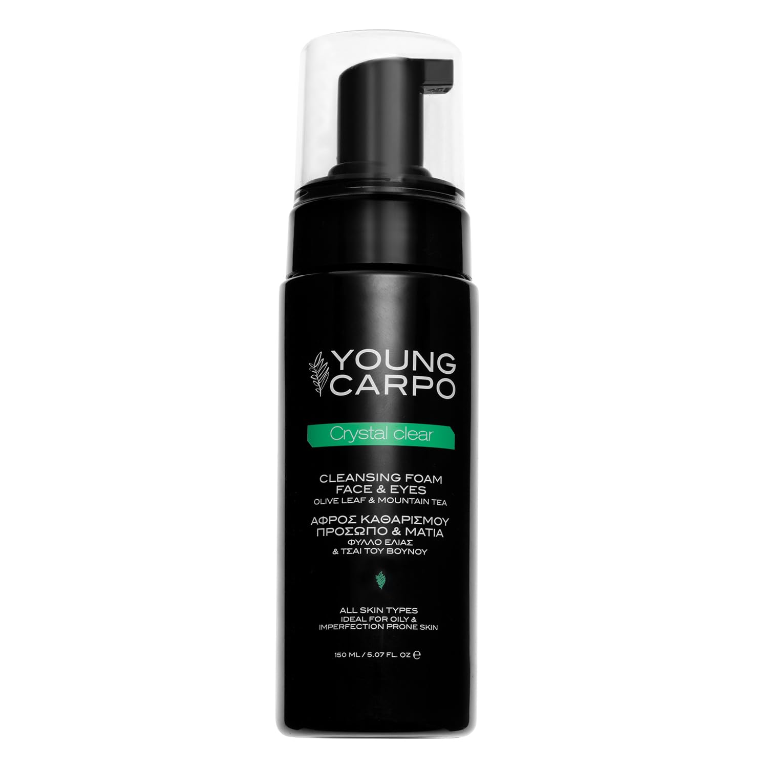 Young Carpo Foaming Cleanser, Natural Gentle Face Wash with Olive Leaf Extract, For Normal to Oily & Blemish-prone Skin, 150ml