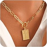 Chunky Gold Silver Cross Necklace for Women Trendy, Thick Golden Hammered Bold Statement Charm Cross Pendant Necklaces, Non Tarnish Vintage Paperclip Herringbone Snake Choker Chain Valentine's Day Jewelry Gift
