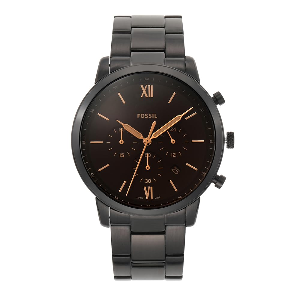 Fossil Watch for Men Neutra Chrono, Quartz Chronograph Movement, 44 mm Black Stainless Steel Case with a Stainless Steel Strap, FS5525