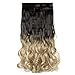 S-noilite Dip Dye Clip in Hair Extensions Ombre Two Color Long Thick Curly Wavy Straight 3/4 Full Head Synthetic Hairpiece Japanese Fiber Trendy Fashion (Dark Brown to Ash Blonde)