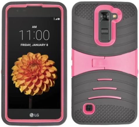 Straight Talk LG Treasure 4G LTE Case, Lg K7 4G LTE, Lg Tribute 5 4G LTE Hard Armor Cover Case with Kickstand + Stylus Pen (Black-pink stand)