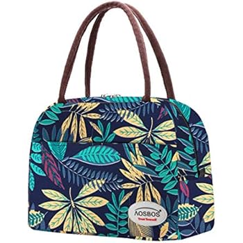 Lunch Bags for Women Insulated Cooler Bag Lunch Box Blue Leaf Aosbos