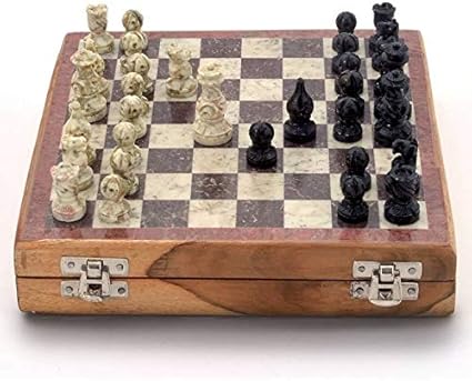 Handcrafted Marble and Wooden Chess Board Chess Game Set with Marble Pieces 8 Board