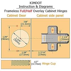KIMDOT 20PCS Full Overlay Frameless Cabinet Hinges