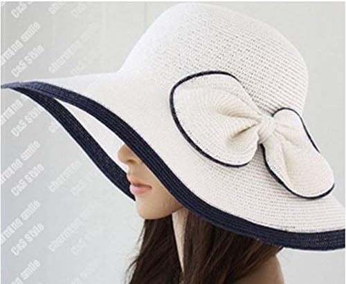 Great Girls Favorite Color Large Bow Large Brimmed Hat / Beach Hat Day White