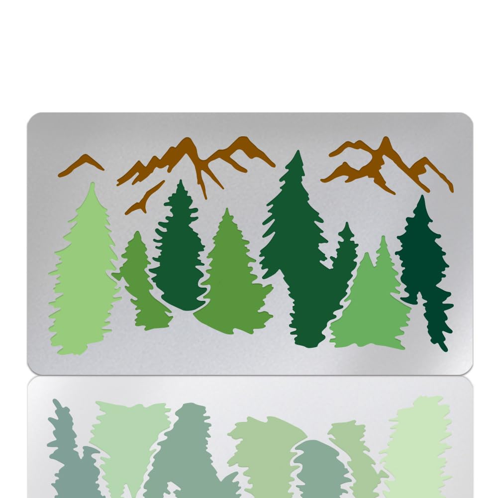 UNICRAFTALE Forest Mountain Retro Metal Stencil Mountain Tree Stainless Steel Paintings Reusable Metal Template for Wood Carving Drawing Engraving Scrapbooking Journal Craft DIY