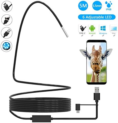 USB Endoscope, 3 in 1 Semi-rigid Type C Borescope Inspection Camera, Cinsey 5.5mm Waterproof Snake Camera with 6 Adjustable Led for Android, Tablet, PC &amp; Macbook - Inspecting Hard-to-reach Place Now!