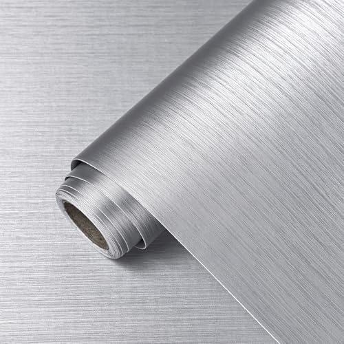Silver Metallic Peel and Stick Wallpaper Stainless Steel Contact Paper for Kitchen Countertop Backsplash 15.7"x236" Modern Waterproof Self Adhesive Wall Paper for Appliances Dishwasher Fridge at Amazon