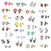 29 Pair Stainless Steel Gold Plated Mixed Color Cute Animal Food Dog Bone Popsicle Donut Star Ladybug CZ Faux Pearl Daisy Flower Devil Stud Earring Set New Year Christmas Gift for Girls Kids