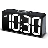 DreamSky Small Digital Alarm Clock for Bedroom, Large Big Numbers Display | Clocks for Living Room, Electric Bedside Desk Clock with USB Charging Port, Dimmer, Adjustable Volume, USB-C Adapter Powered
