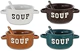 KOVOT Set of 4 Speckled Ceramic Soup Bowls With Spoons - 22-Ounces Each