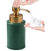 Foam Soap Dispenser with Refined and Vintage Emboss, Ceramic Hand Soap Dispenser for Bathroom (Dark Green)