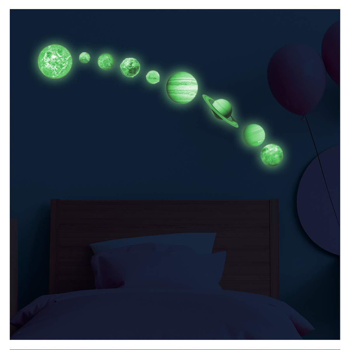 Glow in The Dark Solar System Planets Sticker Fluorescent Wall Decoration 35 x 35 cm