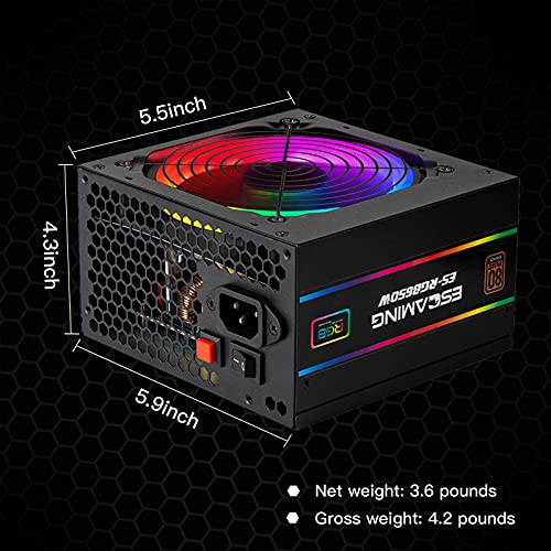 ESGAMING Power Supply 650W, 80 Plus Bronze Certified, ATX 12V Active