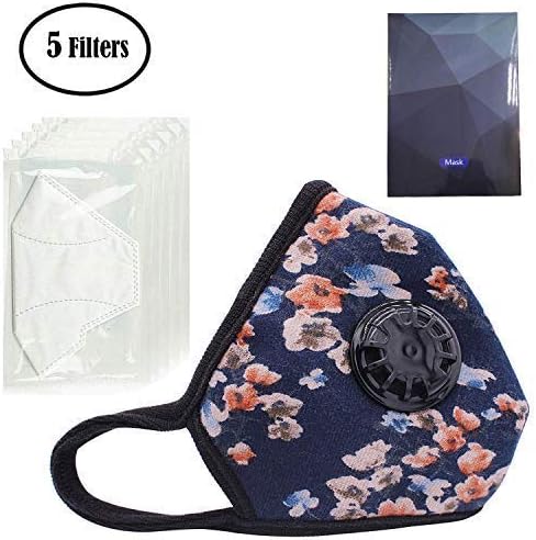 PM2.5 Anti Pollution Mask Military Grade N99 Washable Dust Respirator Cotton Mouth Masks for Men and Women With Valve Replaceable Filter (One Mask + 5 filters)