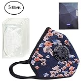 PM2.5 Anti Pollution Mask Military Grade N99 Washable Dust Respirator Cotton Mouth Masks for Men and Women With Valve Replaceable Filter (One Mask + 5 filters)