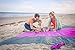 Sand Free Beach Blanket- 7 Person 9' x 10' Sand Proof Mat - Travel Friendly For Festivals & Hiking- Extremely Soft Quick Drying Heat Resistant Nylon- 4 Anchor Loops & Stakes Purple Middle