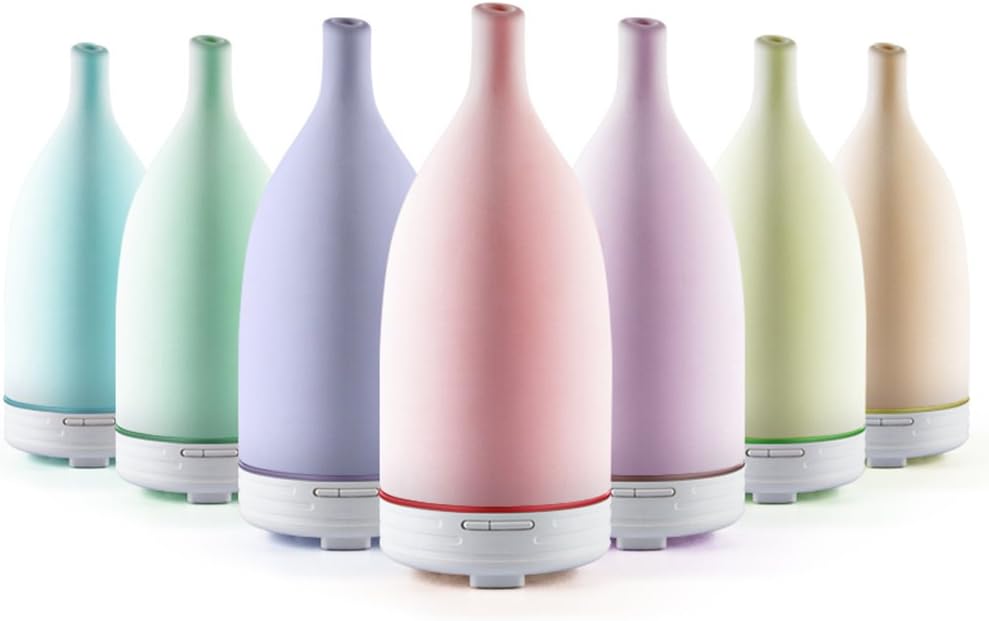 Glamorance Essential Oil Diffuser, Translucent Ceramic Ultrasonic Aroma Diffuser with 7 Color-changing LED Lights, 2 Mist Settings, and Auto Shut-off Function, for Ultimate Aromatherapy Experience