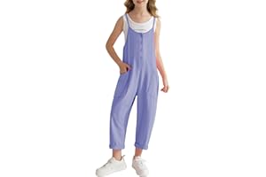 URMAGIC Jumpsuits for Girls Solid Long Pants Sleeveless Spaghetti Strap Casual Loose Rompers Casual Overalls with 2 Pockets