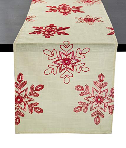 Fennco Styles Holiday Nivalis Collection Snowflake Design Christmas Decorative Tablecloth - 3 Colors (Red, 16"x120" Table Runner)