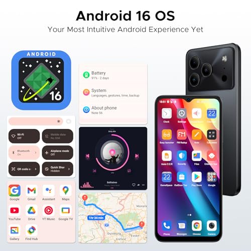 DOOGEESmart Note 56 Mobile Phones, Android 16 Smart Phone, 6150mAh, 8.45mm, 6.56"" HD+ 90Hz, 24GB + 64GB/2TB Android Phones, Dual SIM Unlocked Mobile Phone, Face ID, GPS, OTG, FM