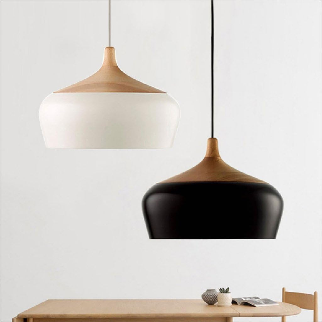 Vampsky Nordic Simple LED Aluminum Metal Ceiling Pendant Light American Wood E27 Edison Adjustable Chandeliers Kitchen Restaurant Bar Bedroom Bedside Lamp Hanging Suspension Light