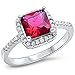 Oxford Diamond Co Cushion Cut Simulated Ruby & Cz .925 Sterling Silver Ring Sizes 4-10