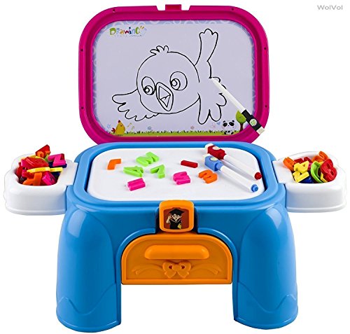 (Folds into Step-stool, Compact for Storage) Drawing Board for Kids with Magnetic Letters and Numbers
