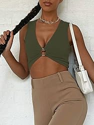AEVZIV Sexy Crop Tops for Women Sleeveless Deep V